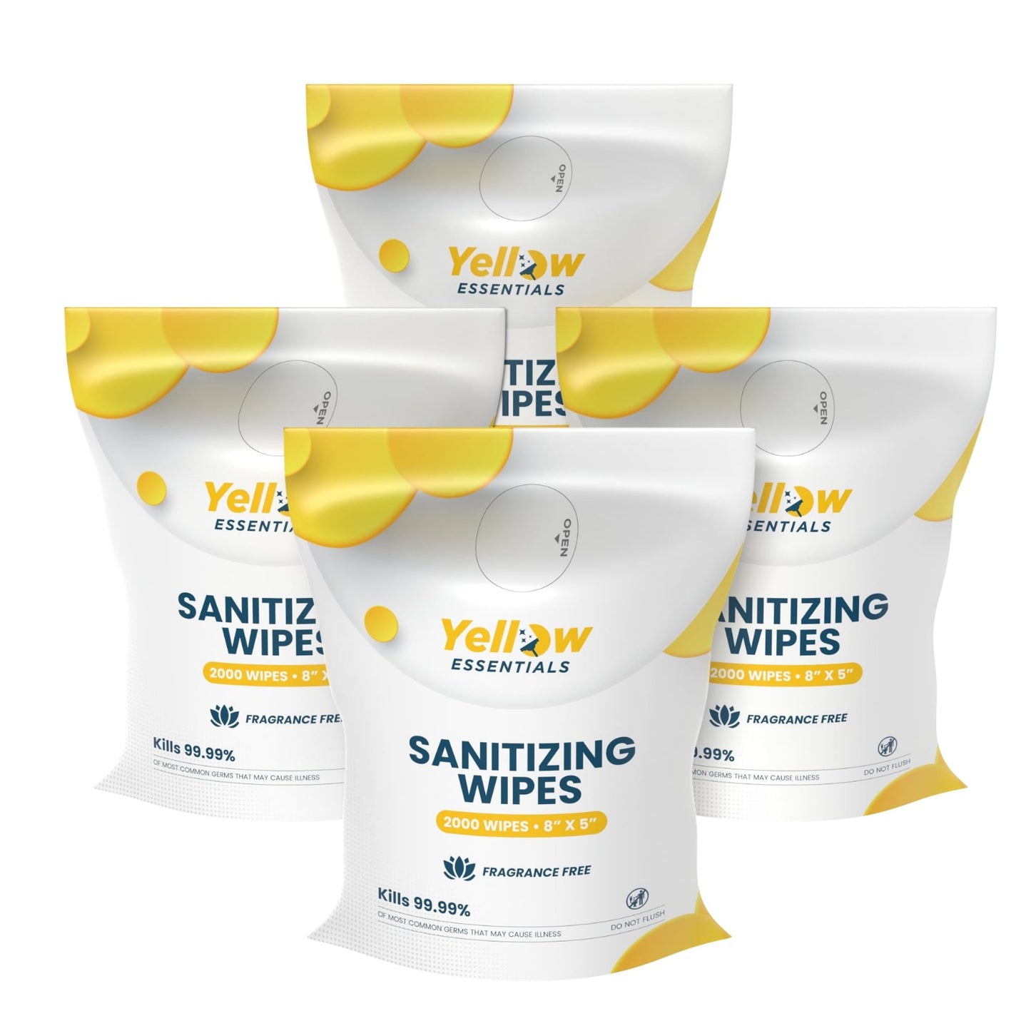 Yellow Essentials 2,000-Count Sanitizing Wipes, Large 8" x 5" Wipe, Fitness Wipes Refill Bag - 4/Case