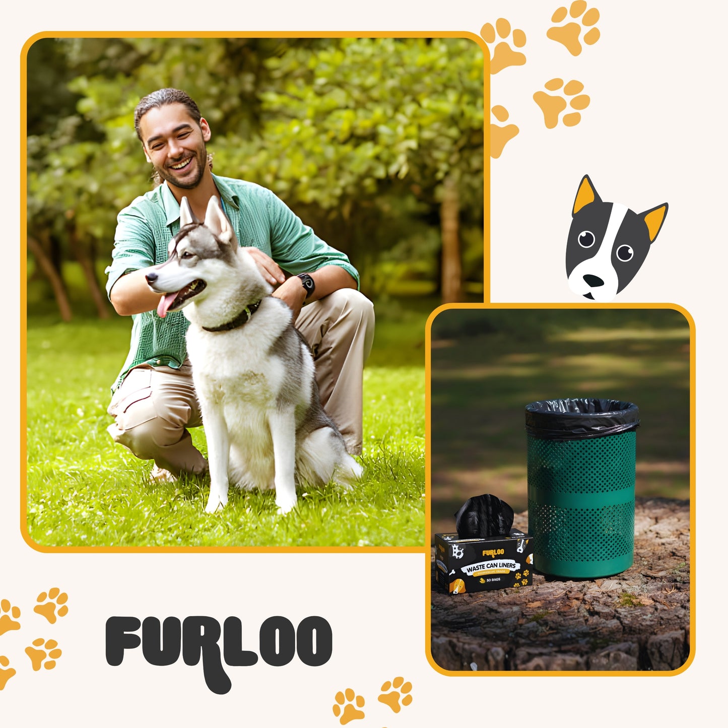 Furloo 13-Gallon Heavy Duty Dog Waste Station Can Liners, 1.1 Mil Thick, Fits Standard Pet Waste Cans, 50 Bags
