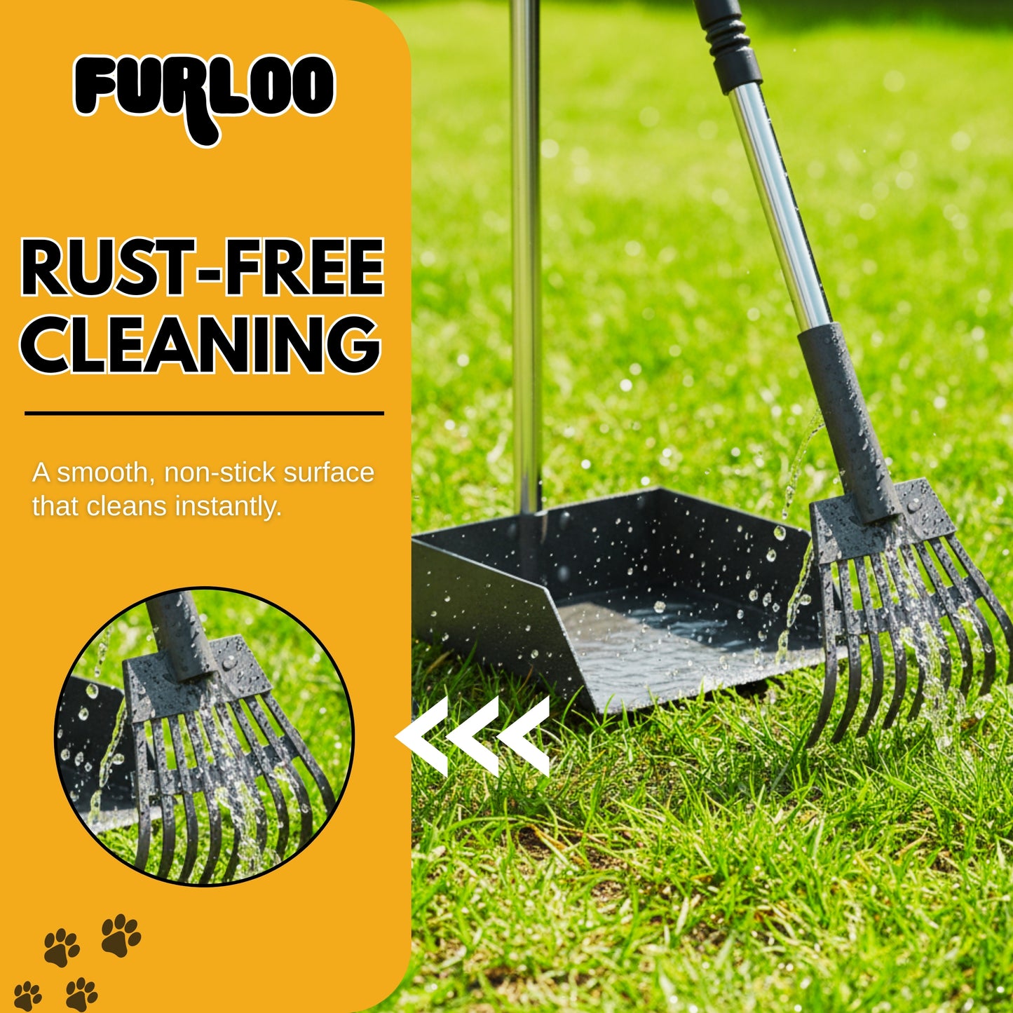 Furloo Dog Pooper Scooper Set. Heavy Duty Metal Tray, Rake & Spade, 38" Long Handle, Pet Waste Removal Tool for Yard, Grass, Dirt & Gravel