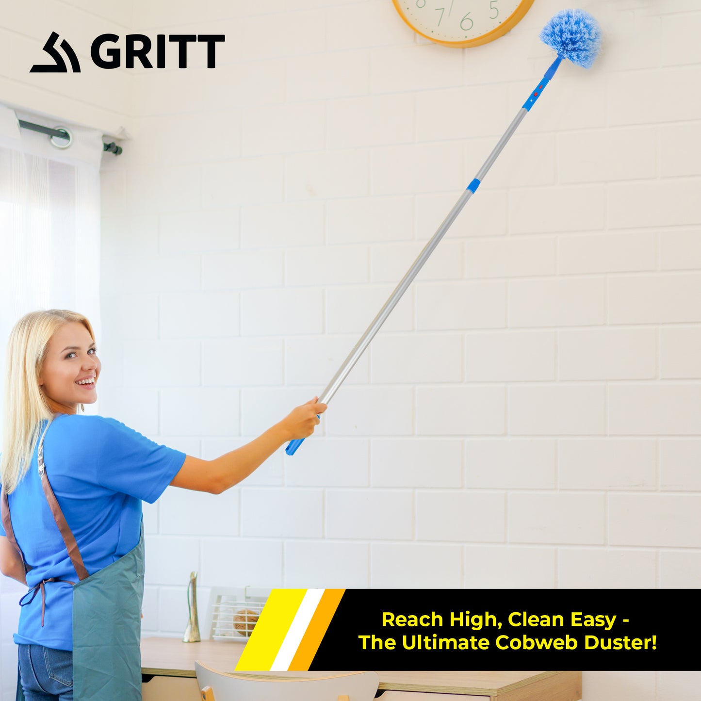 Gritt Commercial Cobweb Duster Brush, 6 11/16" Cobweb / Corner Duster Brush with 6' Telescopic Pole