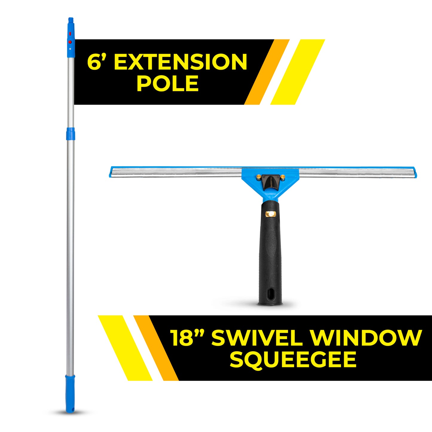 Gritt Commercial Window Washing Kit with 18" Swivel Window Squeegee and 6' Telescopic Pole