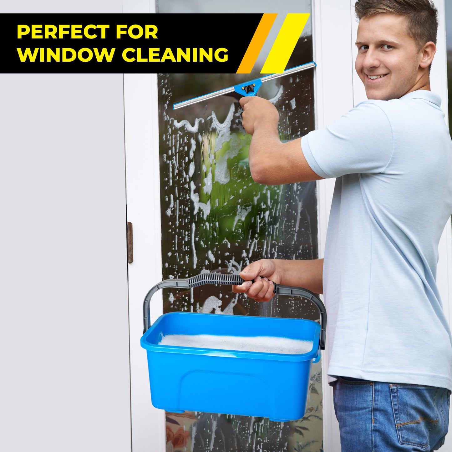 Gritt Commercial Pro Window Washing Kit with 14" Squeegee, 14" Washer, 6' Telescopic Pole and 3 Gallon Heavy-Duty Bucket