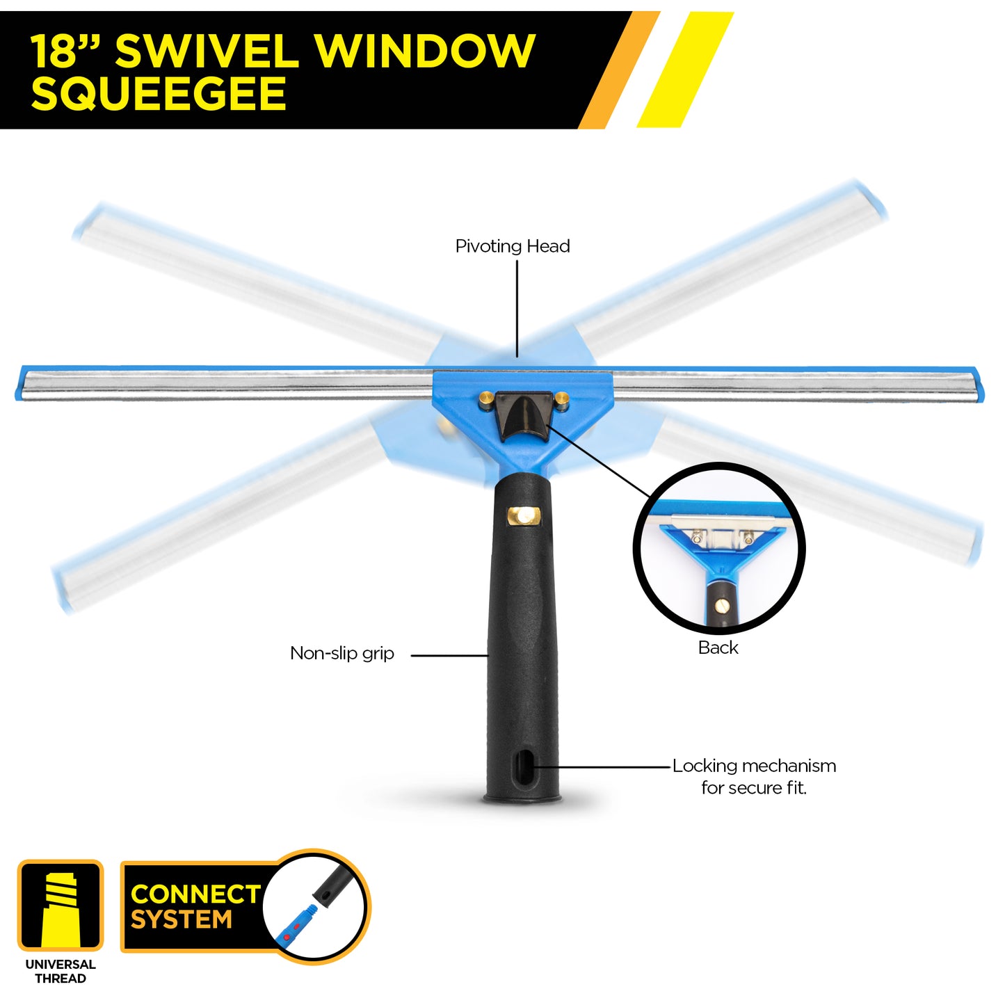 Gritt Commercial Pro Window Washing Kit with 18" Squeegee, 18" Washer and 20" Pole