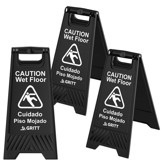 Gritt Commercial Black Caution Wet Floor Sign, Pack of 3