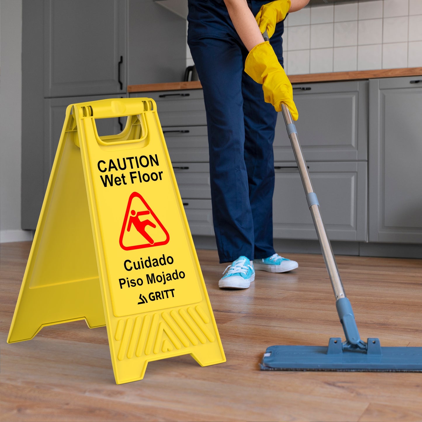 Gritt Commercial Yellow Caution Wet Floor Sign, Pack of 3