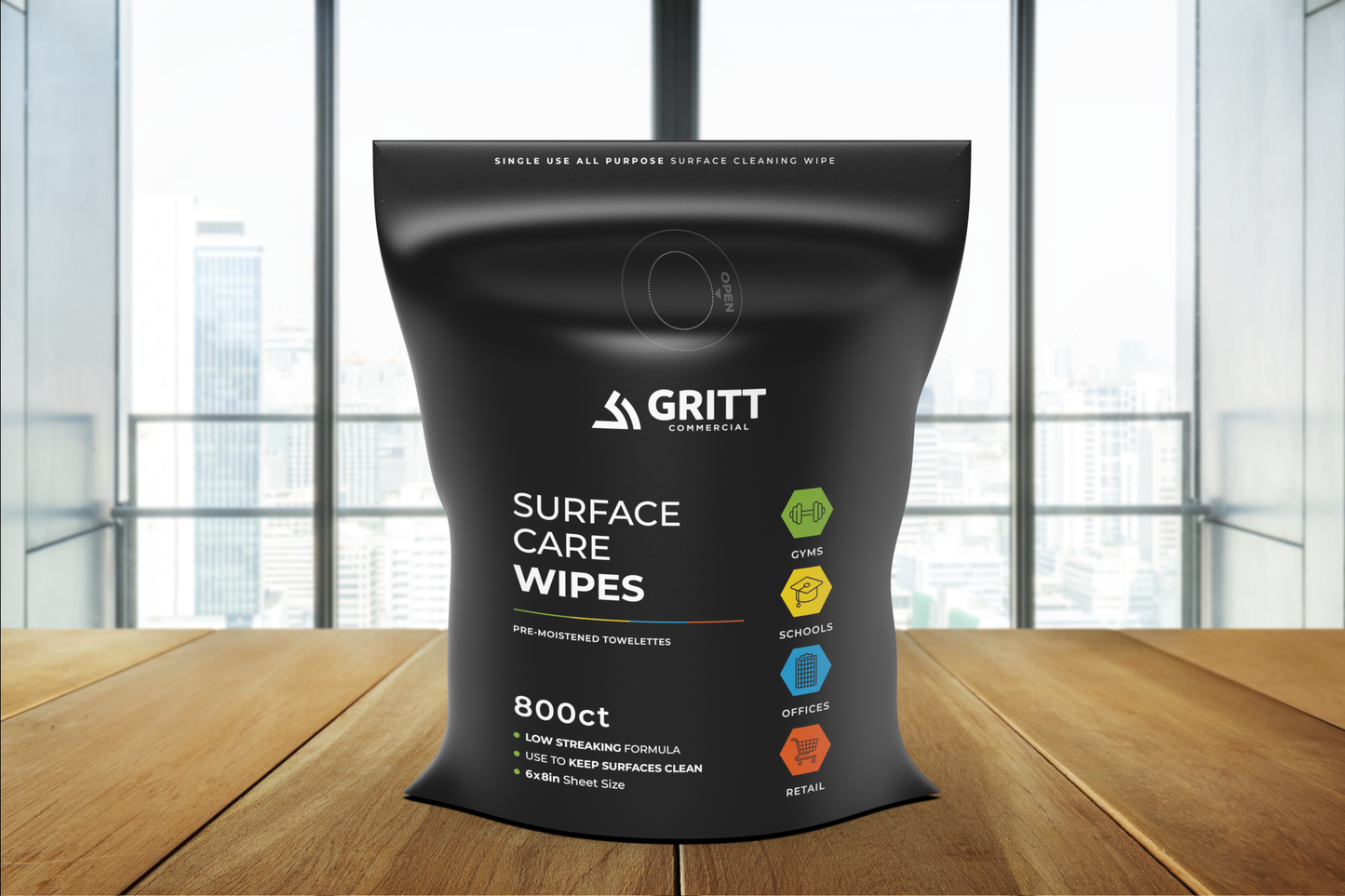 Gritt Commercial 6" x 8" 800-Count Premium Surface Care All-Purpose Cleaner Wipes Refill Bag