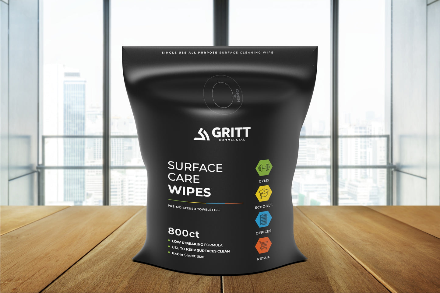 Gritt Commercial Wipe Starter Kit, Black Stainless Steel Wipe Dispenser + 800-Count Surface Care Wipes