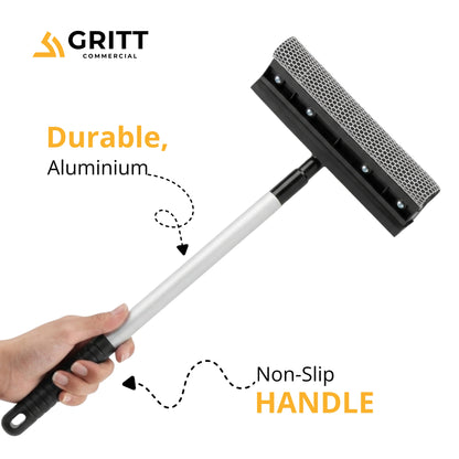 Gritt Commercial 8" Auto & Truck Window Squeegee with Scrubber and 39" Extendable Aluminum Handle, 12/Pack