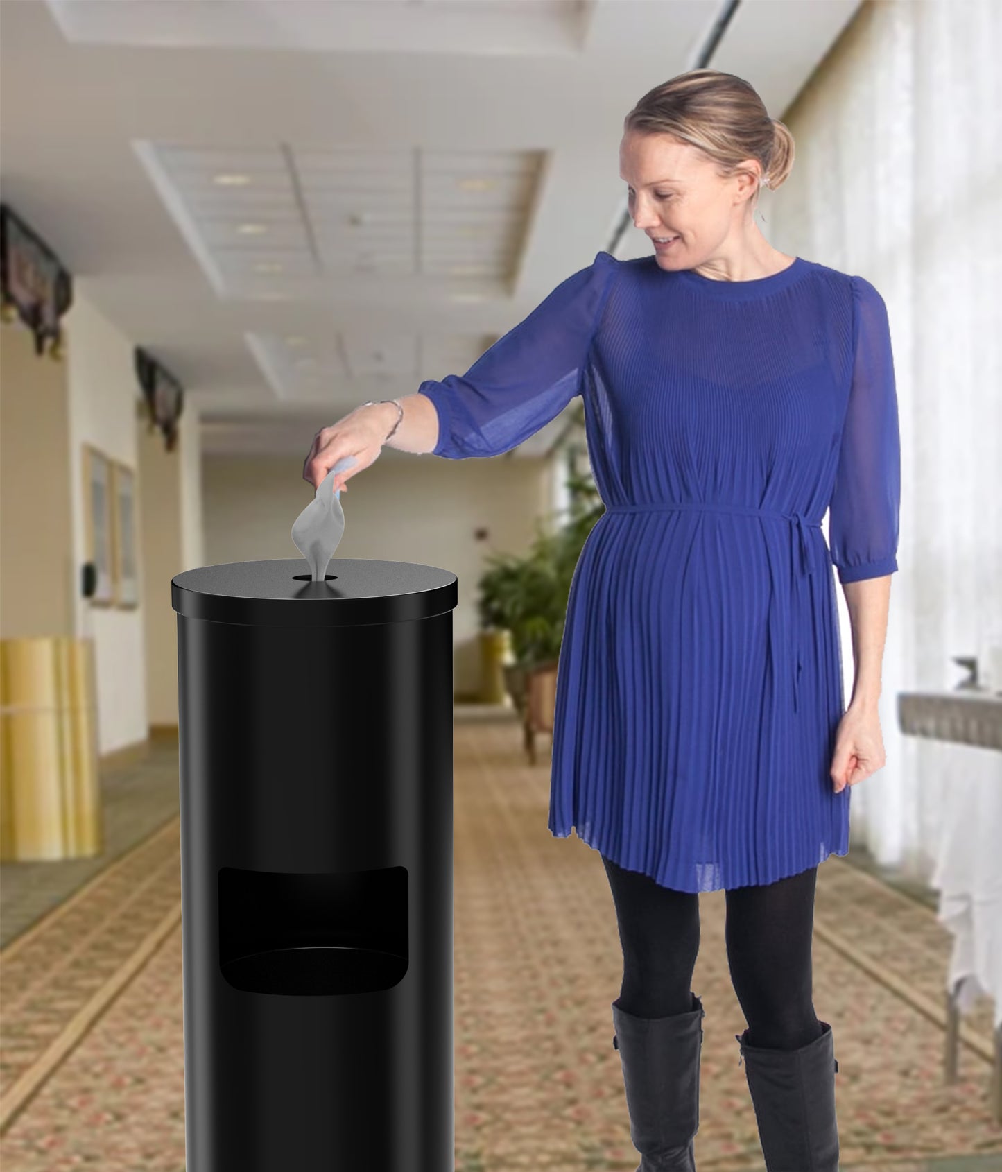 Gritt Commercial Black Stainless Steel Wipe Dispenser Station with 7 Gallon Built-In Trash Can