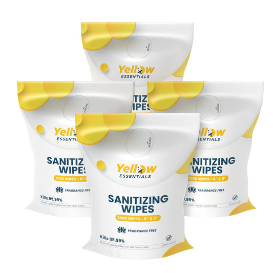 Yellow Essentials 2,000-Count Sanitizing Wipes, Large 8" x 5" Wipe, Gym Wipes Refill Bag - 4/Case