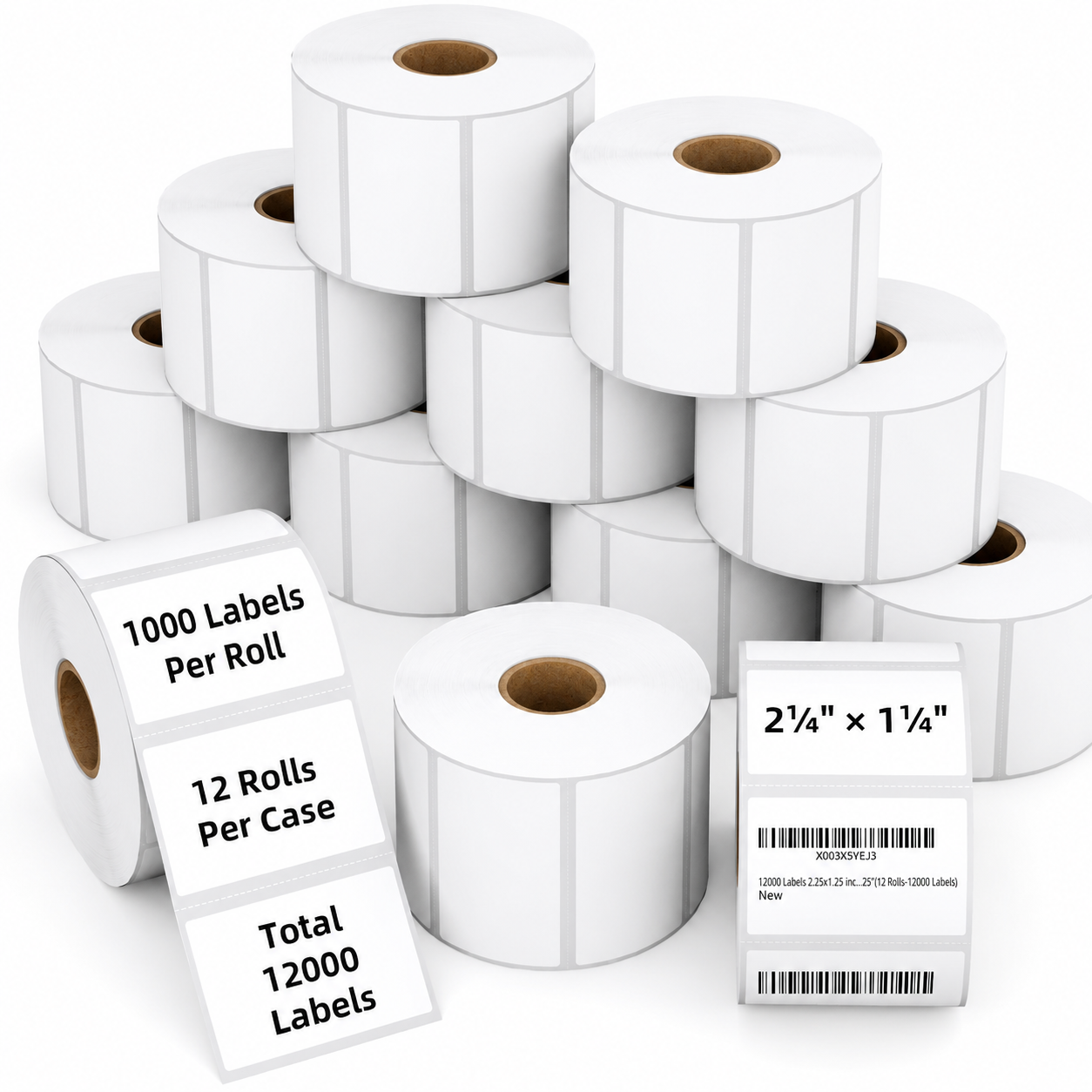Gritt Labels 2.25" X 1.25" Direct Thermal Labels, Roll of 1,000 Labels, 12-Pack