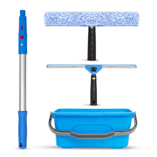 Gritt Commercial Pro Window Cleaning Kit with 14" Squeegee, 14" Washer, 20" Pole and 3 Gallon Heavy-Duty Bucket