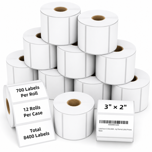 Gritt Labels 3" x 2" Direct Thermal Labels, Roll of 700 Labels, 12-Pack