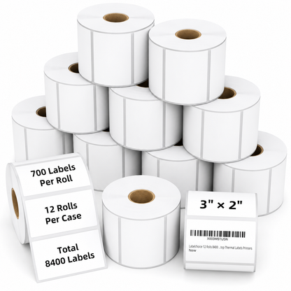 Gritt Labels 3" x 2" Direct Thermal Labels, Roll of 700 Labels, 12-Pack