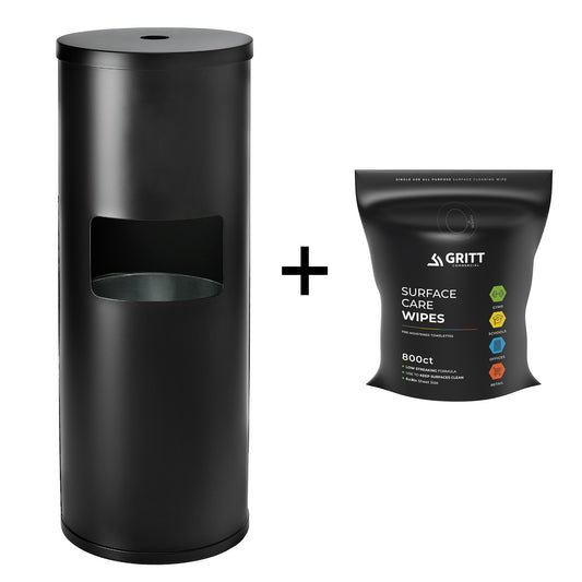 Gritt Commercial Wipe Starter Kit, Black Stainless Steel Wipe Dispenser + 800-Count Surface Care Wipes