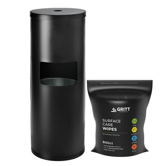 Gritt Commercial Wipe Starter Kit, Black Stainless Steel Wipe Dispenser + 800-Count Surface Care Wipes