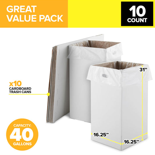 Gritt Commercial 40 Gallon Corrugated Cardboard Trash Can and Recycling Container – 10 PACK