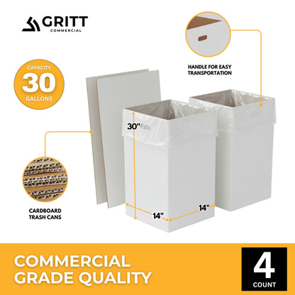 Gritt Commercial 30 Gallon Corrugated Cardboard Trash Can and Recycling Container – 4 PACK