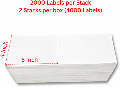 Gritt Labels 4" x 6" Direct Thermal Fanfold Labels, Stack of 2,000 Labels, 2-Pack