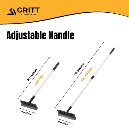 Gritt Commercial 8" Auto & Truck Window Squeegee with Scrubber and 39" Extendable Aluminum Handle, 12/Pack