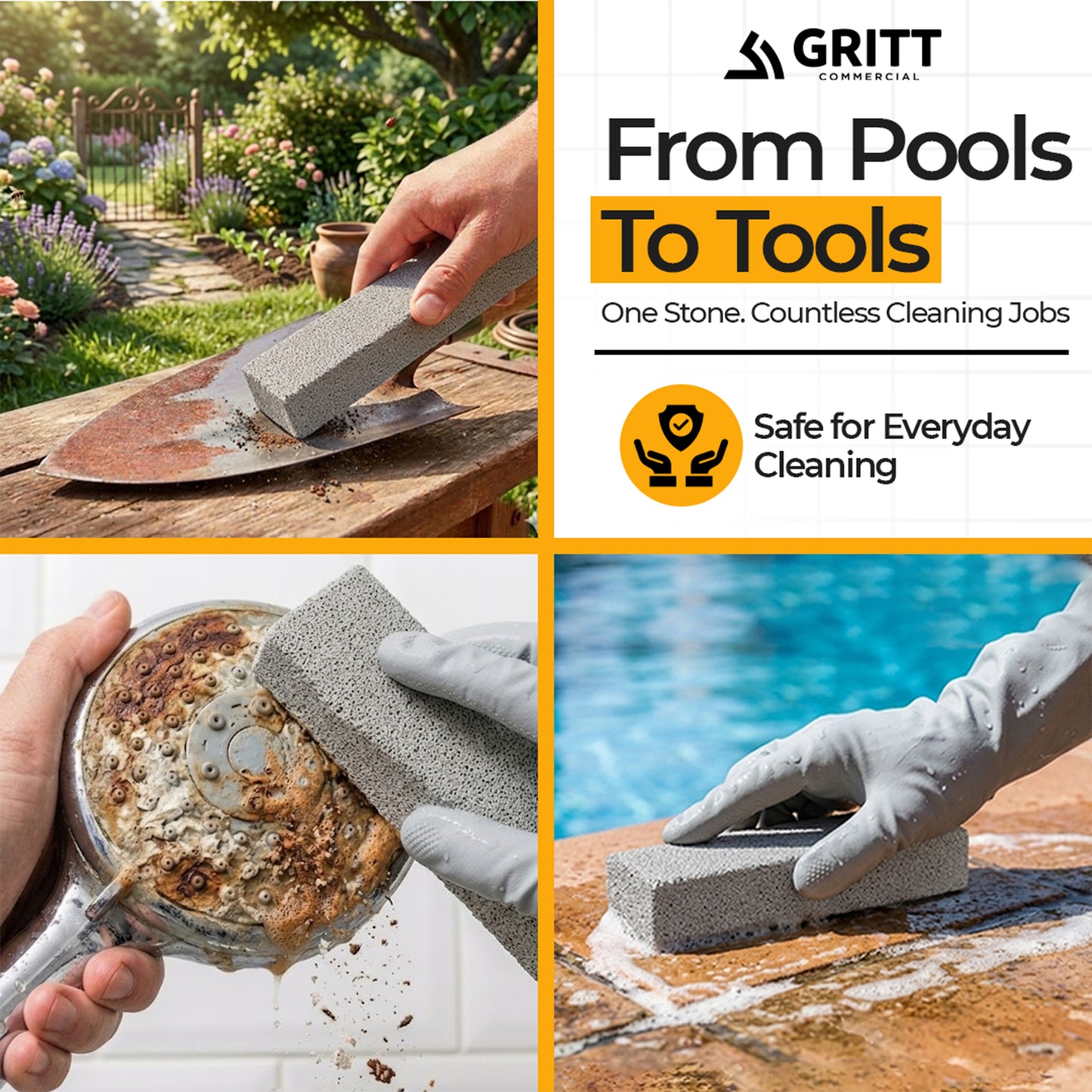 Gritt Commercial Pumice Stone Cleaning Stick, Heavy-Duty Scouring Stone, 12-Pack