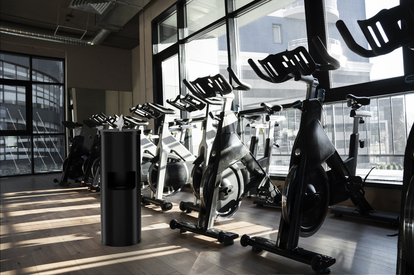 Gritt Commercial Black Stainless Steel Wipe Dispenser Station with 7 Gallon Built-In Trash Can