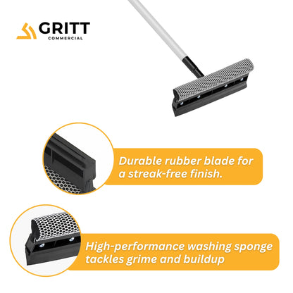 Gritt Commercial 8" Auto & Truck Window Squeegee with Scrubber and 39" Extendable Aluminum Handle