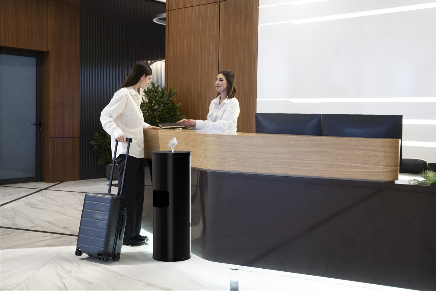 Gritt Commercial Black Stainless Steel Wipe Dispenser Station with 7 Gallon Built-In Trash Can