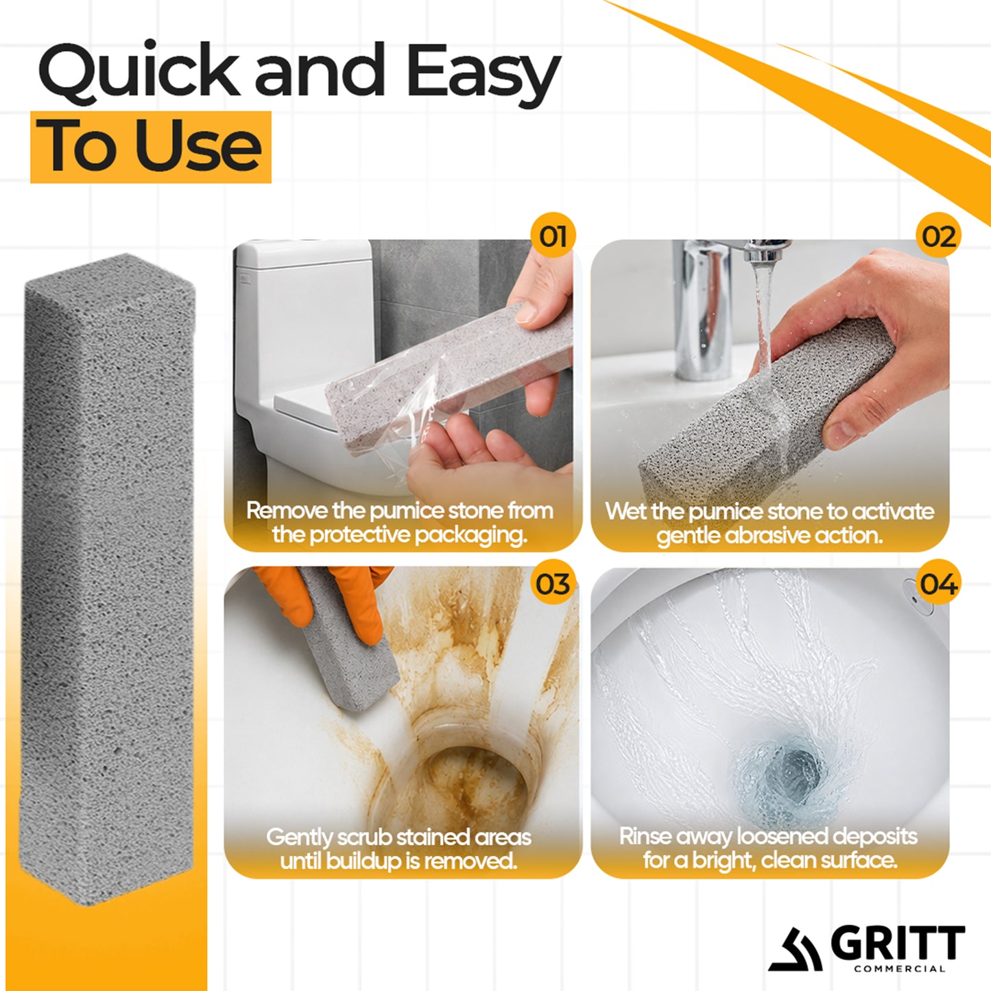 Gritt Commercial Pumice Stone Cleaning Stick, Heavy-Duty Scouring Stone, 12-Pack