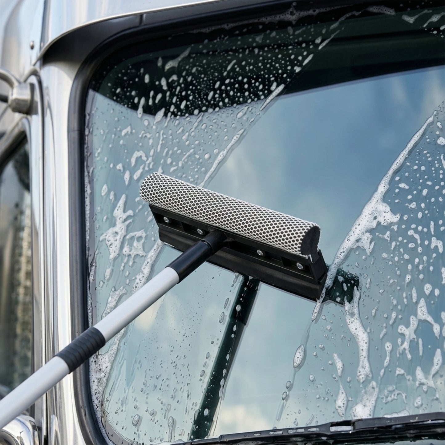 Gritt Commercial 8" Auto & Truck Window Squeegee with Scrubber and 39" Extendable Aluminum Handle