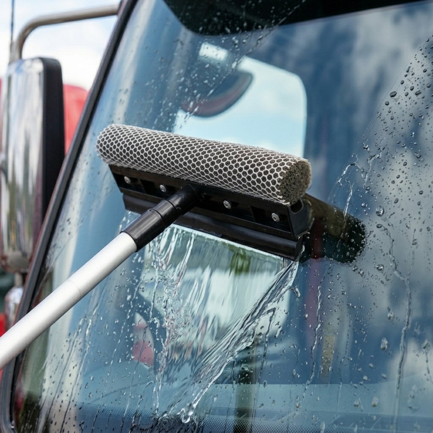 Gritt Commercial 8" Auto & Truck Window Squeegee with Scrubber and 39" Extendable Aluminum Handle, 12/Pack