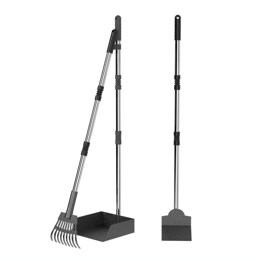 Furloo Dog Pooper Scooper Set. Heavy Duty Metal Tray, Rake & Spade, 38"  Long Handle, Pet Waste Removal Tool for Yard, Grass, Dirt & Gravel