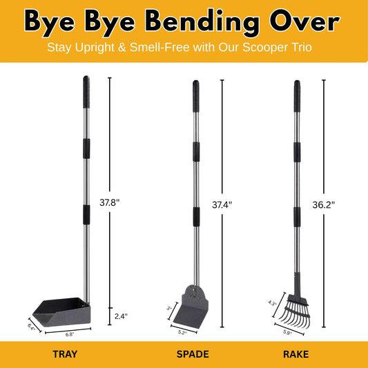 Furloo Dog Pooper Scooper Set. Heavy Duty Metal Tray, Rake & Spade, 38"  Long Handle, Pet Waste Removal Tool for Yard, Grass, Dirt & Gravel