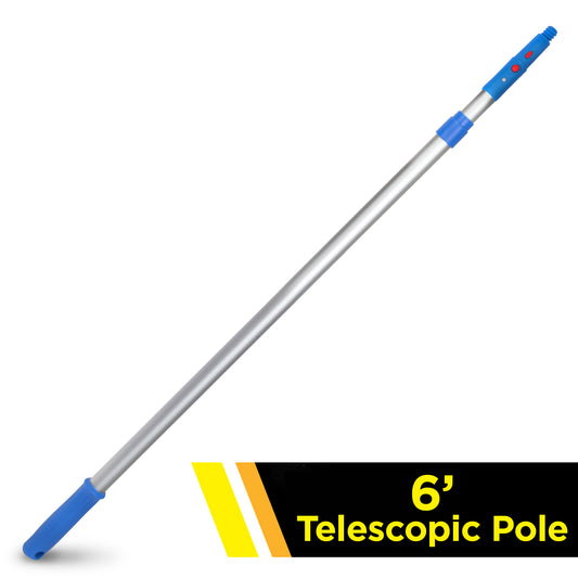 Gritt Commercial 6' Telescopic Pole, Aluminum, Adjustable 3.5 - 6' length with Click / Lock Adapter Cone