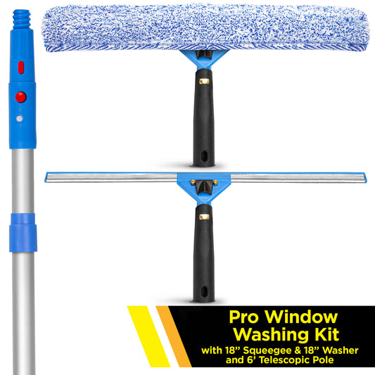 Gritt Commercial Pro Window Washing Kit with 18" Squeegee, 18" Washer and 6' Telescopic Pole