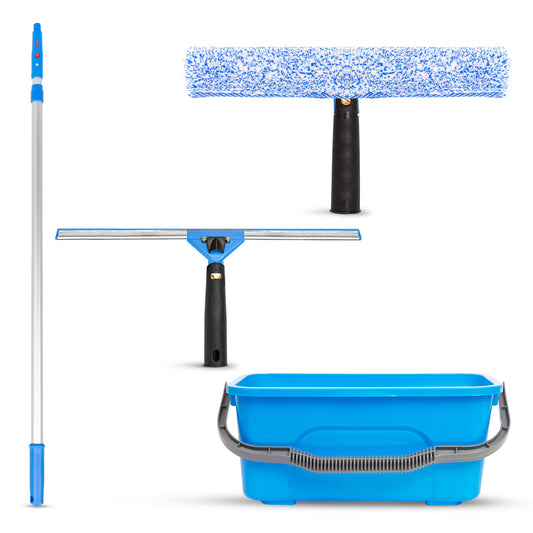 Gritt Commercial Pro Window Washing Kit with 14" Squeegee, 14" Washer, 6' Telescopic Pole and 3 Gallon Heavy-Duty Bucket