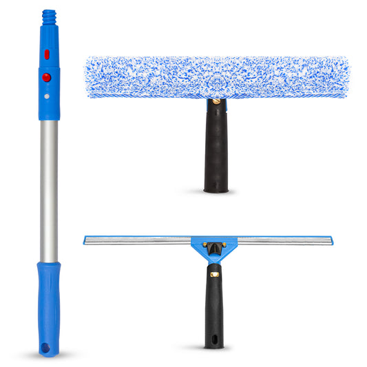 Gritt Commercial Pro Window Cleaning Kit with 14" Squeegee, 14" Washer, 20" Pole and 3 Gallon Heavy-Duty Bucket