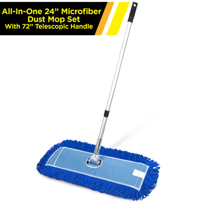 Gritt Commercial All-In-One 24” Microfiber Dust Mop Set With 72" Telescopic Handle