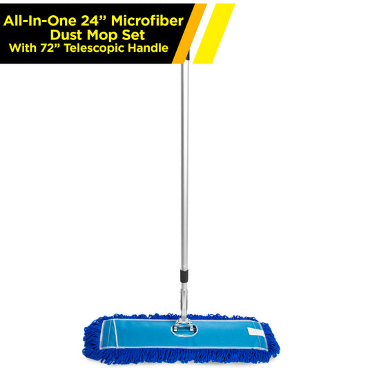 Gritt Commercial All-In-One 24” Microfiber Dust Mop Set With 72" Telescopic Handle