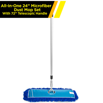 Gritt Commercial All-In-One 24” Microfiber Dust Mop Set With 72" Telescopic Handle