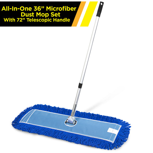 Gritt Commercial All-In-One 36” Microfiber Dust Mop Set With 72" Telescopic Handle