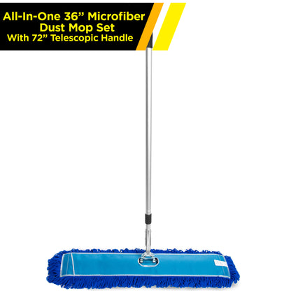 Gritt Commercial All-In-One 36” Microfiber Dust Mop Set With 72" Telescopic Handle