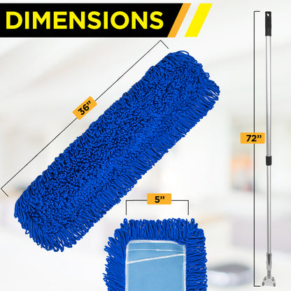 Gritt Commercial All-In-One 36” Microfiber Dust Mop Set With 72" Telescopic Handle