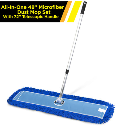 Gritt Commercial All-In-One 48” Microfiber Dust Mop Set With 72" Telescopic Handle