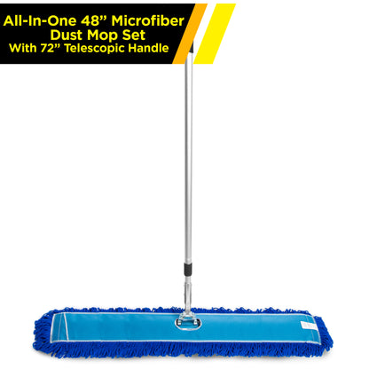 Gritt Commercial All-In-One 48” Microfiber Dust Mop Set With 72" Telescopic Handle