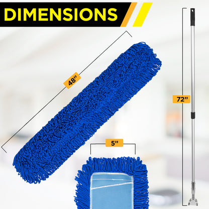 Gritt Commercial All-In-One 48” Microfiber Dust Mop Set With 72" Telescopic Handle