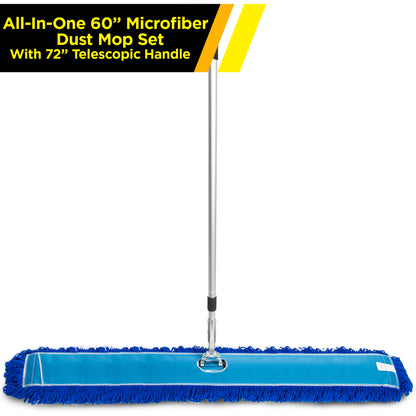 Gritt Commercial All-In-One 60” Microfiber Dust Mop Set With 72" Telescopic Handle