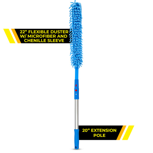 Gritt Commercial 22" Flexible Wand Duster With Microfiber and Chenille Sleeve and 20" Pole