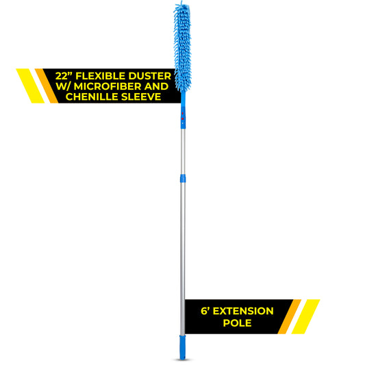 Gritt Commercial 22" Flexible Wand Duster With Microfiber and Chenille Sleeve and 6' Telescopic Pole