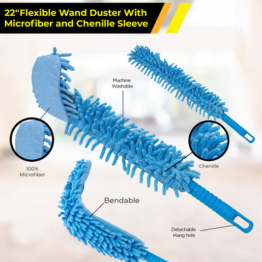 Gritt Commercial 22" Flexible Wand Duster With Microfiber and Chenille Sleeve